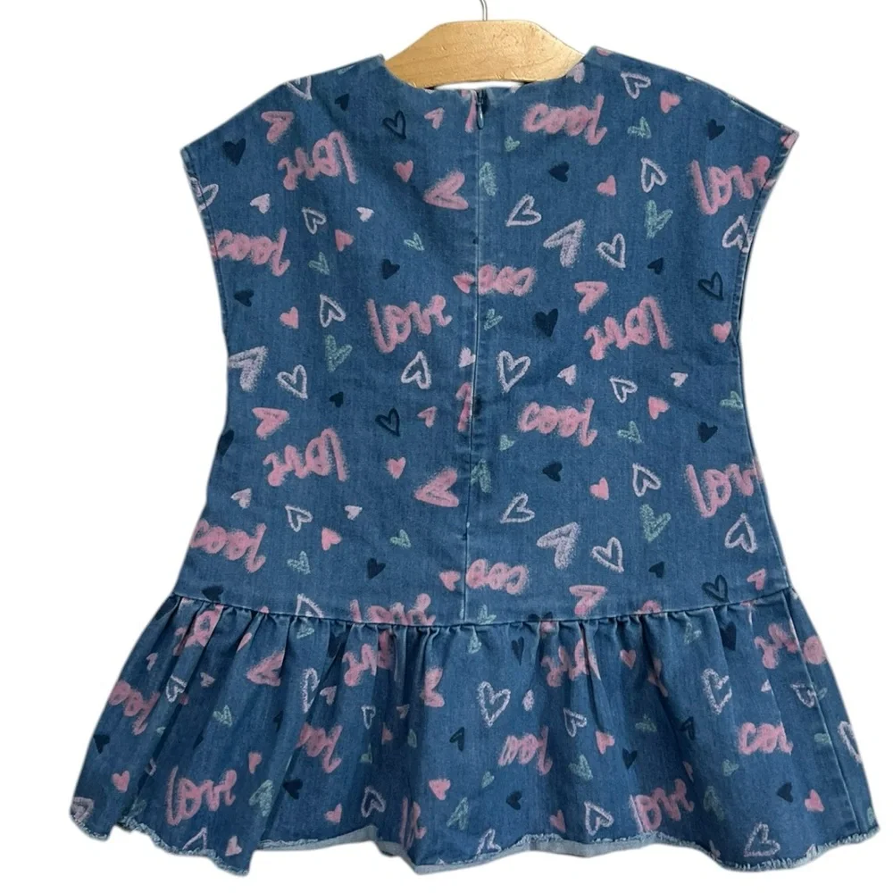Billieblush Heart Print Dress Size 4 Blue Pink Denim - Picture 4 of 6